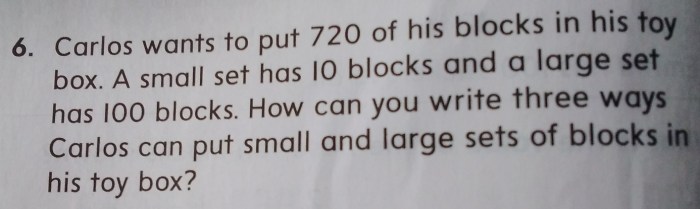 Carlos wants to put 720 of his blocks