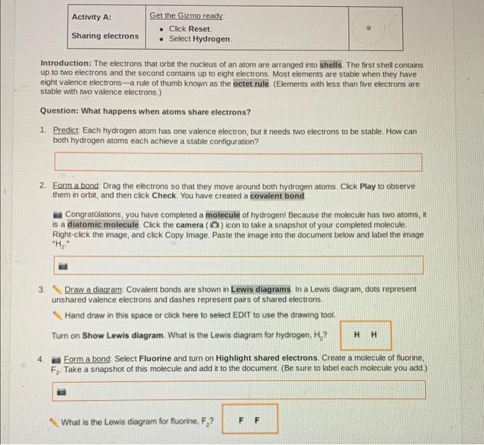 Covalent bond gizmo answer key