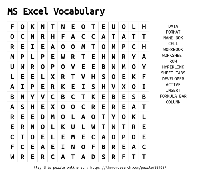 Excel vocabulary crossword puzzle answers