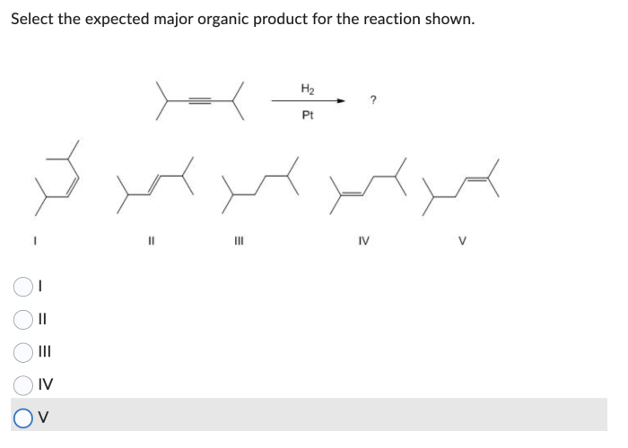 For the reaction shown select the expected major organic product.